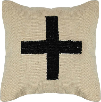 Creative Co-Op Swiss Cross Cotton Wool Throw Pillow, Cream
