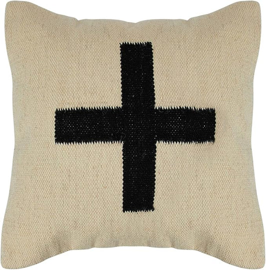Creative Co-Op Swiss Cross Cotton Wool Throw Pillow, Cream