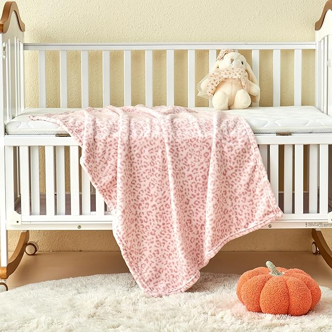 Yurhap Leopard Print Baby Blanket Fleece Baby Blankets for Girls, Ultra Soft Cozy Fluffy Infant Toddler Newborn Receiving Blankets for Crib Stroller, 30"x40", Light Pink