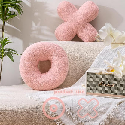 XO Pillow Plush, Pink Throw Pillows Valentine's Day Decorative Hugs and Kisses, Cute Pillows Romantic Home Décor for Sofa, Bedroom, Living Room 12.5x12.5 Inch Set of 2