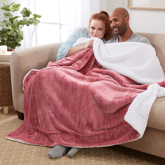 Genteele Sherpa Throw Blanket Super Soft Reversible Ultra Luxurious Plush Blanket, 50 x 60 inches, Light Mahogany/White
