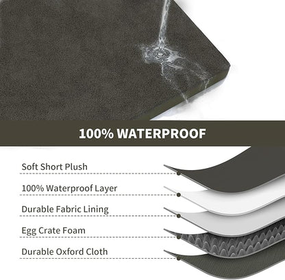 Flat Extra Large Dog Bed, Jumbo Waterproof Dog Bed for Large Dogs, Orthopedic Egg Crate Foam Pet Mat with Removable Washable Cover, Coffee
