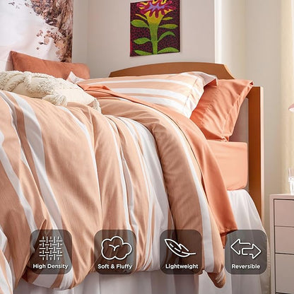Bedsure Twin XL Comforter Set 5 Pieces, Burnt Orange Striped Bedding Set for All Seasons, Reversible, Cationic Dyeing Bed in a Bag with Comforter, Sheets, Pillowcase & Sham