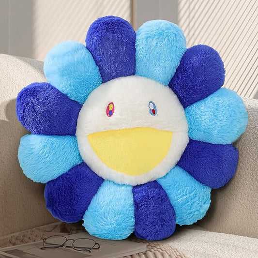 Flower Pillow,Flower Shaped Throw Pillow,Cute Smiley Face Floor Cushions,Colorful Sunflower Plush Pillows,Cute Plushie Room Decor,Valentines Day Decorative Pillows for Bedroom,Sofa,Dorm (Blue,23.6In)