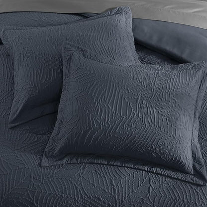 Geniospin Full Size Comforter Set - Blue Gray Textured Bedding Sets Full 7 Pieces, Bed in A Bag with Comforter, Sheets, Pillowcases & Shams, All Season Blue Gray Bedding