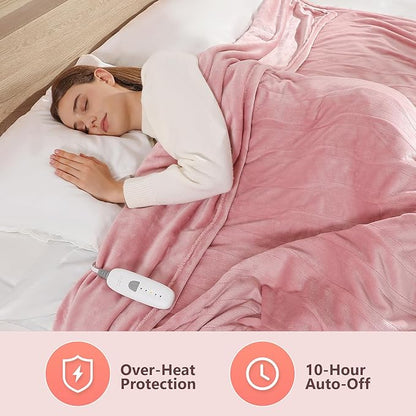 Electric Blanket Queen Heated Blanket Queen Size 84''X 90'' Soft Cozy Flannel with Dual Controller Heating Blanket of 5 Heating Level & 10 Hour Auto Off, ETL & FCC Certified, Machine Washable
