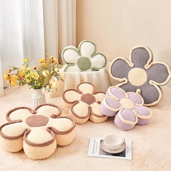 Flower Pillow, Soft Shaped Floor Cushion, Decorative Throw Pillow, Cute Seating Cushion, Plush Pillow for Sofa Couch Bed (17.7 Inch, Lavender)