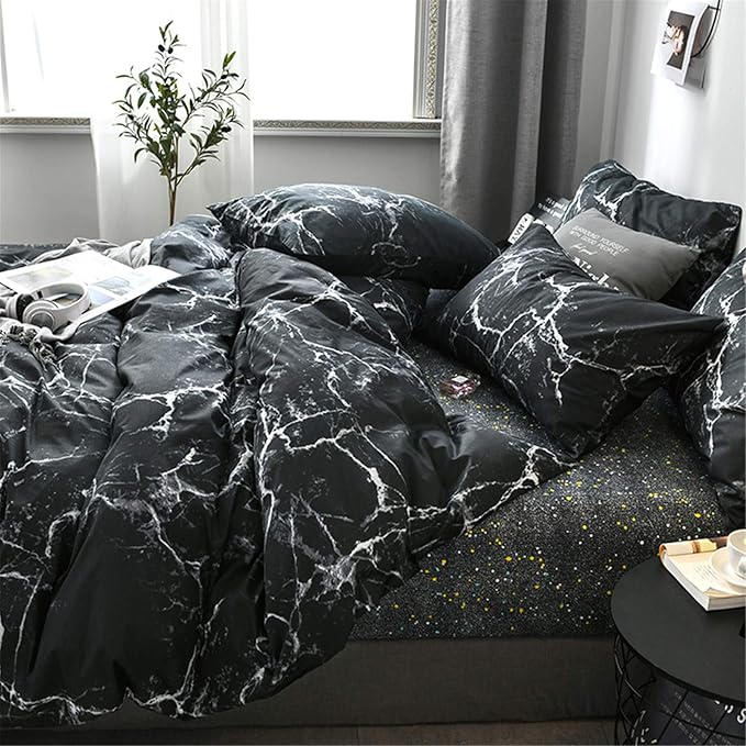 Cottonight Black Marble Comforter Set King Black and White Bedding Comforter Sets Modern Abstract Gothic Blanket Quilts Breathable Soft Bedding Comforter Set for Women Men Adults Teens King Bed