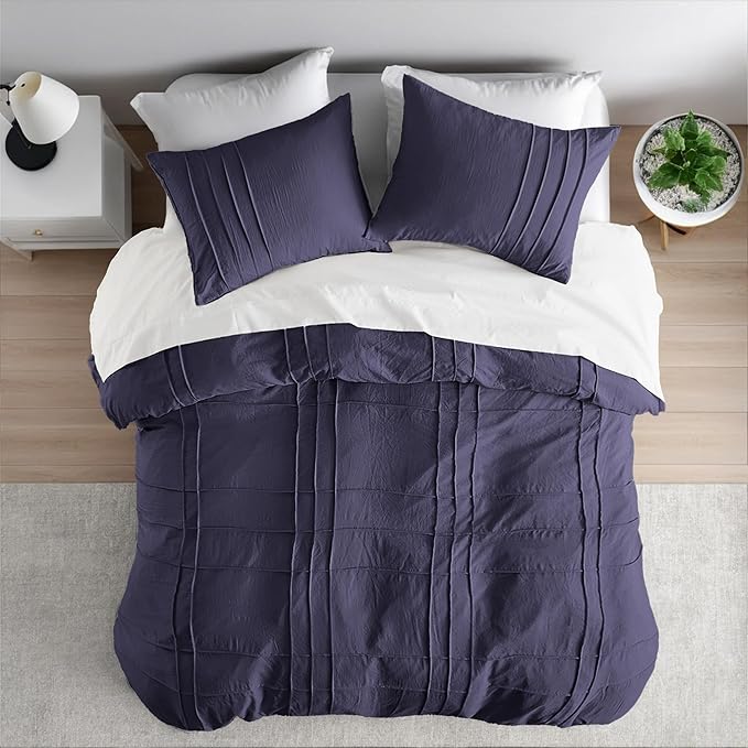 Queen Size Comforter Set Skipper Blue, 3 Pieces Bedding Set, Ultra Soft Prewashed Bed Set, Pinch Pleat All Seasons Lightweight Comforter and Shams