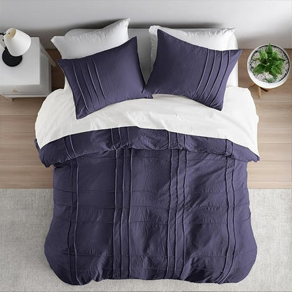 King Size Comforter Set Skipper Blue, 3 Pieces Bedding Set, Ultra Soft Prewashed Bed Set, Pinch Pleat All Seasons Lightweight Comforter and Shams