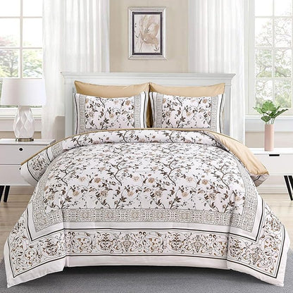 Dobuyly Brown King Size Comforter Set, Floral Botanical Bedding Set 7 Piece Bed in a Bag King, Soft Microfiber Flowers Bedding Comforter Sets with Sheets for All Season