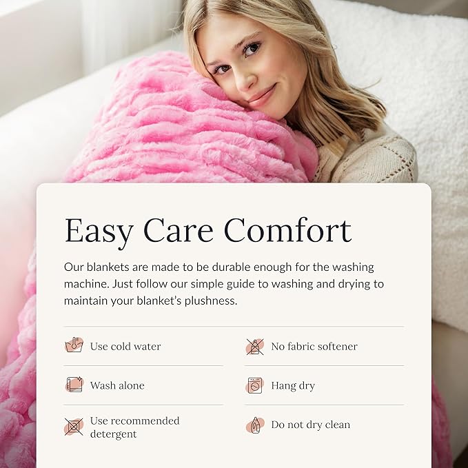 Minky Couture Hugs Blanket - Extra Plush Blanket for Premium Gifting - Stretchy Bubbled Cozy Throw - Silky Smooth - Durable & Machine-Washable - Travel-Friendly - Travel, Pink