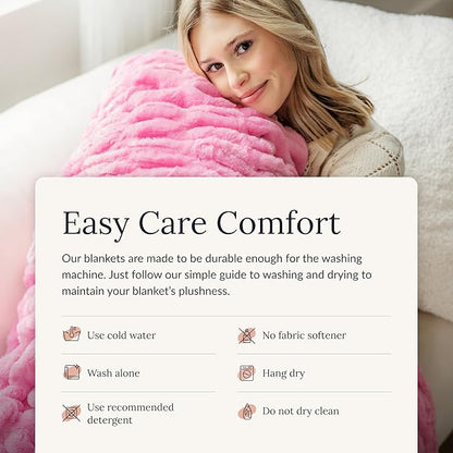 Minky Couture Hugs Blanket - Extra Plush Blanket for Premium Gifting - Stretchy Bubbled Cozy Throw - Silky Smooth - Durable & Machine-Washable - Travel-Friendly - Travel, Pink