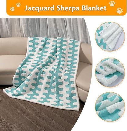 Waterproof Pet Blanket,Dog Bed Covers Small Throw for Puppy Cats Stylish Jacquard Pets Couch Sofa Furniture Protection Washable Reversible Covers (Blue Wave,XS)