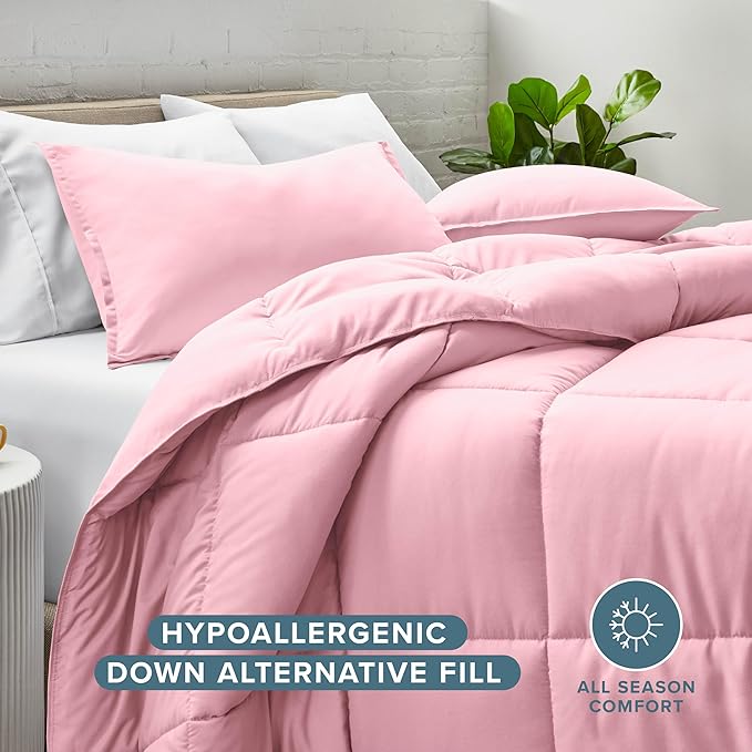 Bare Home Comforter Set - Full Size - Ultra-Soft - Goose Down Alternative - Premium 1800 Series - All Season Warmth (Full, Light Pink)