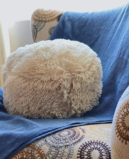 Super Soft Faux Fur Throw Pillow, 12" Diameter Throw Pillow (Ivory)