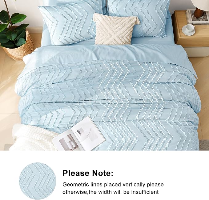 Litanika Light Blue Queen Size Comforter Set with Sheets - 7 Pieces Bed in a Bag Queen Boho Tufted Complete Bedding Sets with Comforter, Sheets, Pillowcases & Shams