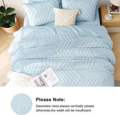 Litanika Light Blue Queen Size Comforter Set with Sheets - 7 Pieces Bed in a Bag Queen Boho Tufted Complete Bedding Sets with Comforter, Sheets, Pillowcases & Shams