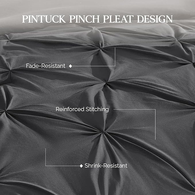 Andency Dark Gray Comforter Set Oversized Queen(98x98Inch), 3 Pieces Comforter for Girls Kids, Soft Microfiber Pinch Pleat Comforter Set, All Season Lightweight Bedding Set