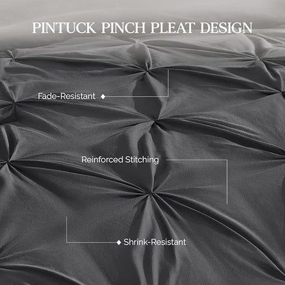 Andency Dark Grey King Size Comforter Set, 3 Piece Gray Pinch Pleat Fluffy Lightweight Bedding Set, All Season Soft Microfiber Bed Set