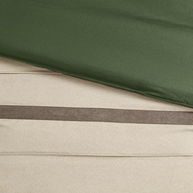 Madison Park Cozy Comforter Set-Luxury Faux Suede Design, Striped Accent, All Season Down Alternative Bedding, Matching Shams, Decorative Pillow, Green, California King (104 in x 92 in)