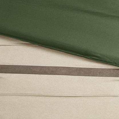 Madison Park Cozy Comforter Set-Luxury Faux Suede Design, Striped Accent, All Season Down Alternative Bedding, Matching Shams, Decorative Pillow, Green, California King (104 in x 92 in)
