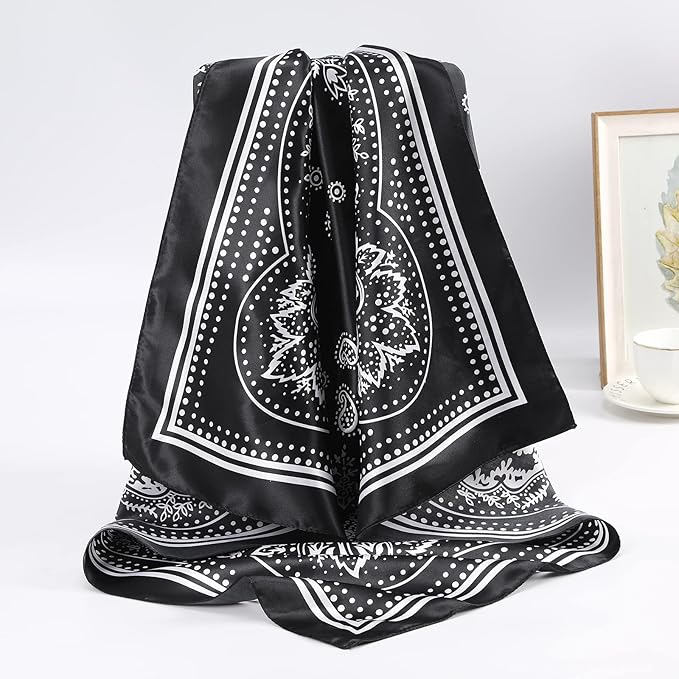 AWAYTR 35” Satin Large Square Head Scarves - 4PCS Silk Like Neck Scarf Hair Sleeping Wraps Satin Silk Scarfs for Women