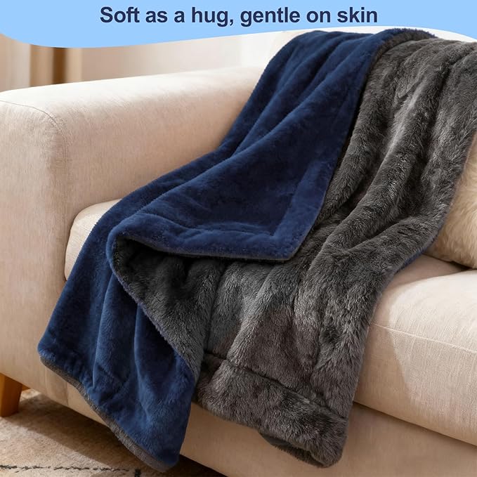 Electric Heated Blanket Throw 50''x60'' – Soft Dual-Sided Flannel, 12 Heat Settings, Smart Timer, ETL & FCC Certified, Machine Washable (Blue & Gray, Single(50"x60"))