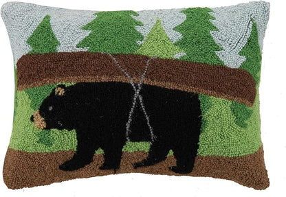 Canoe Bear Wool Hook Pillow for Lake House or Cabin by The Pillow Shoppe, 14x20 Oblong