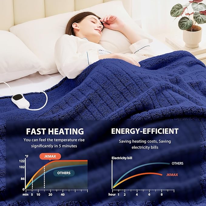 Heated Electric Blanket Queen Size - 84"x90" Heating Blanket with 10 Heating Levels & 5 Time Settings Over-Heat Protection, Winter Warmer for Adults with ETL Certification（Navy Blue）
