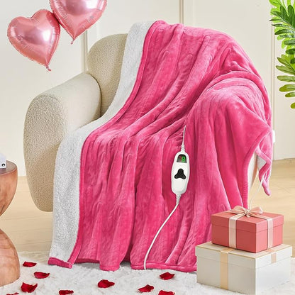 greenoak Heated Blanket Electric Throw 50"X60", Heating Blanket with 10 Heat Levels 8 Hours Auto-Off,Fleece Soft Christmas Blanket,Birthday Gifts for Women Mom, Coral Pink