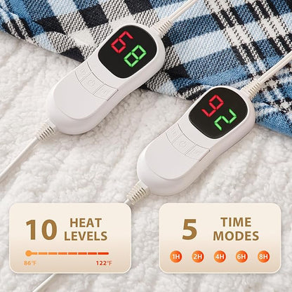 Homemate Electric Blanket Heated King Size - 100“x90“ Ultra Soft Cozy Flannel Heating Blanket with 10 Fast Heat Levels 8 Hours Auto Off Over-Heated Protection ETL Certification Keep Warm in Home