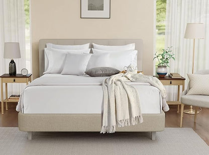 100% Egyptian Cotton Sheets Queen Size Bed Set, Deep Pocket Queen Sheet set, 800 Thread Count Sateen Cotton Bed Sheets, Cool Soft Breathable No Pill Elasticated Luxury White Bedding For All Seasons