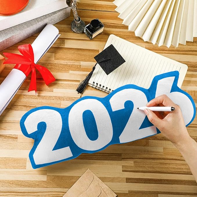 Class of 2026 Autograph Stuffed Pillow 15.7" Graduation Autograph Stuffed Pillow Graduation Guest Signature Gifts Grad Party Sign in Decor for High School College(Blue,Classic)