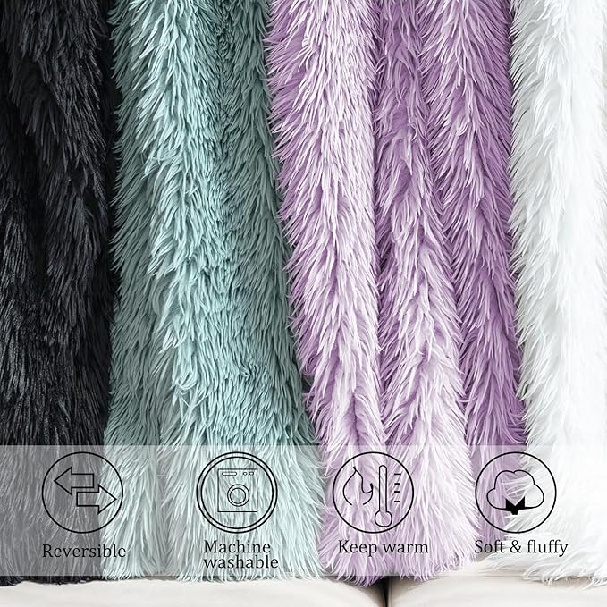 JONIYEAR Extra Large Decorative Fluffy Faux Fur Blanket Full Size 71" x 80", Soft Luxury Lightweight Furry Blankets, Accent Cozy Shaggy Plush Fuzzy Blankets for Bed, Thick Warm Winter Blanket, Purple