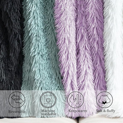 JONIYEAR Extra Large Decorative Fluffy Faux Fur Blanket Queen Size 80" x 90", Soft Luxury Lightweight Furry Blankets, Solid Cozy Shaggy Plush Thick Warm Fuzzy Blankets for Winter Bed Couch, Purple