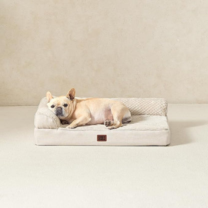 EHEYCIGA Large Dog Bed Memory Foam for Crate, Orthopedic Dog Bed Large Size Dogs with Washable Removable Cover, Waterproof Pet Sofa Couch with Nonskid Bottom, 35x22x6, Beige