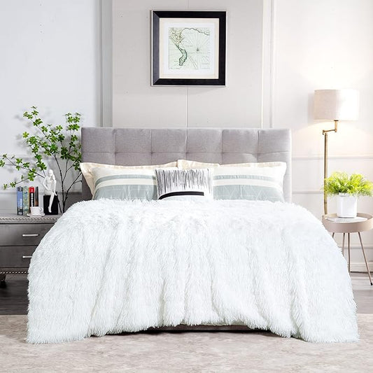 JONIYEAR Extra Large Decorative Fluffy Faux Fur Blanket Full Size 71" x 80", Soft Luxury Lightweight Furry Blankets, Accent Cozy Shaggy Plush Fuzzy Blankets for Bed, Thick Warm Winter Blanket, White