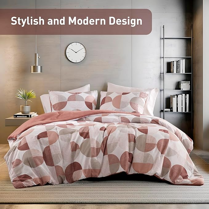 Stylish Three-Tone Printed Twin Size Comforter Set, 2 Pieces Ultra-Soft Microfiber Bedding Set, Warm and Cozy Comforter for All Seasons, Terracotta Blush
