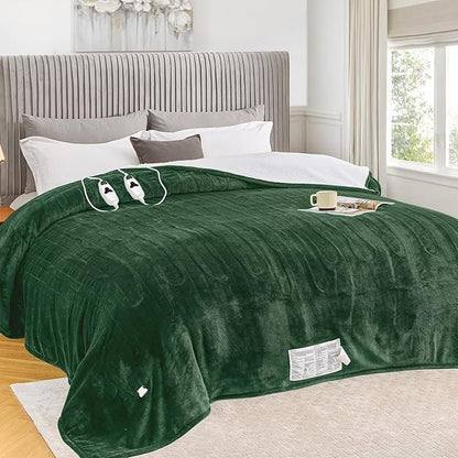 greenoak Heated Blanket Electric King Size 100"X90" Dual Control, Heating Blankets with 10 Levels 8 Hours Auto-Off, Soft Sherpa Fluffy House Warming Gifts for Grandma Seniors Momt, Jade Green