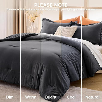 MUXHOMO King Size Comforter Set, All Season Ultra Soft Down Alternative Bedding - 3 Piece Lightweight Bed Set Includes 1 Comforter (104"x90") and 2 Pillow Shams (20"x36"), Dark Grey