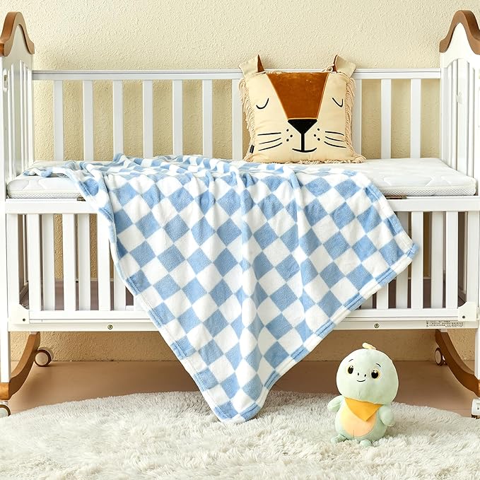 Yurhap Checkered Baby Blanket Fleece Baby Blankets for Boys, Ultra Soft Cozy Fluffy Infant Toddler Newborn Receiving Blankets for Crib Stroller, 30''x40'', Blue