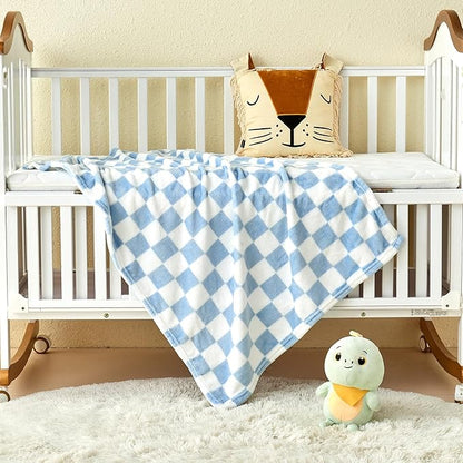 Yurhap Checkered Baby Blanket Fleece Baby Blankets for Boys, Ultra Soft Cozy Fluffy Infant Toddler Newborn Receiving Blankets for Crib Stroller, 30''x40'', Blue