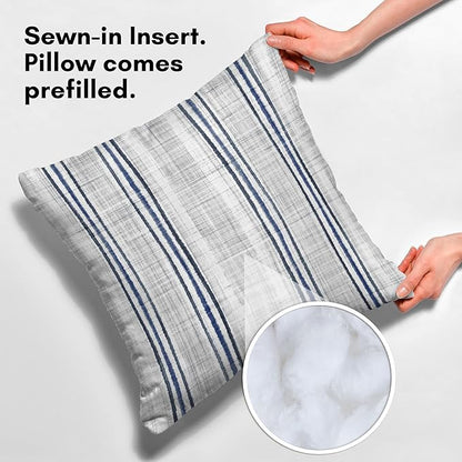 Americanflat 18x18 Throw Pillow with Sewn-in Insert - All-in-One Decorative Pillows - No Cover Needed - Soft and Durable Cushion for Bed or Sofa - Polyester - Navy Blue and White