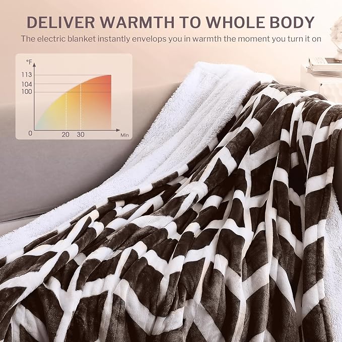 VENTIMI Electric Blanket Heated Throw, 72" x 84" Heated Blanket with 9 Heat Levels & 2 to 10 Hours Auto Off, Fast Heating Blankets with ETL & FCC Certification, Coffee