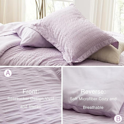 Love's cabin Seersucker Lavender Twin XL Comforter Set, 5-Piece All Season Lightweight Bed in a Bag Bedding Set with Comforter, Flat Sheet, Fitted Sheet, Pillowcase and Sham | Soft, Breathable, Lightweight