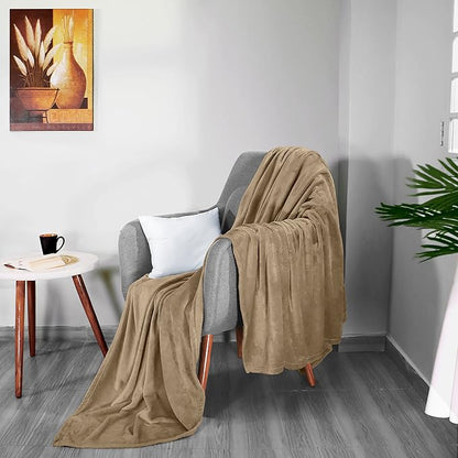 Utopia Bedding Fleece Blanket Queen Size Camel (90x90 Inches) Ultra Soft Warm Lightweight Microfiber Breathable Anti-Static Cozy Winter Bed Blanket, All-Season Home Decor Gift for Men & Women