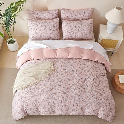 Floral King Comforter Set 3 Pieces Soft Cute Floral Bedding Comforter Lightweight Garden Style King Floral Botanical Comforter Set for All Seasons 1 Comforter and 2 Pillowcases