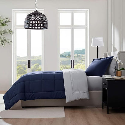 Nestl 5 Piece Twin Comforter Set – Navy Reversible Bed in a Bag – Complete Twin Size Bedding Set with Sheets, Pillowcase and Sham