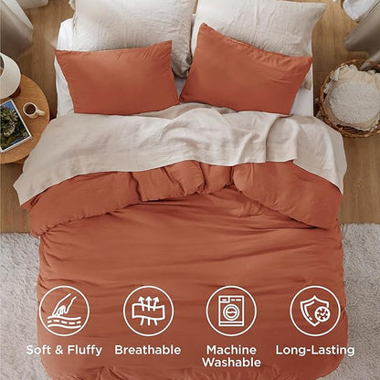 Bedsure Full Comforter Set, Orange Soft Prewashed Bedding for All Seasons, 3 Pieces GentleSoft™ Bed Set, 1 Lightweight Comforter (82"x86") and 2 Pillowcases (20"x26")